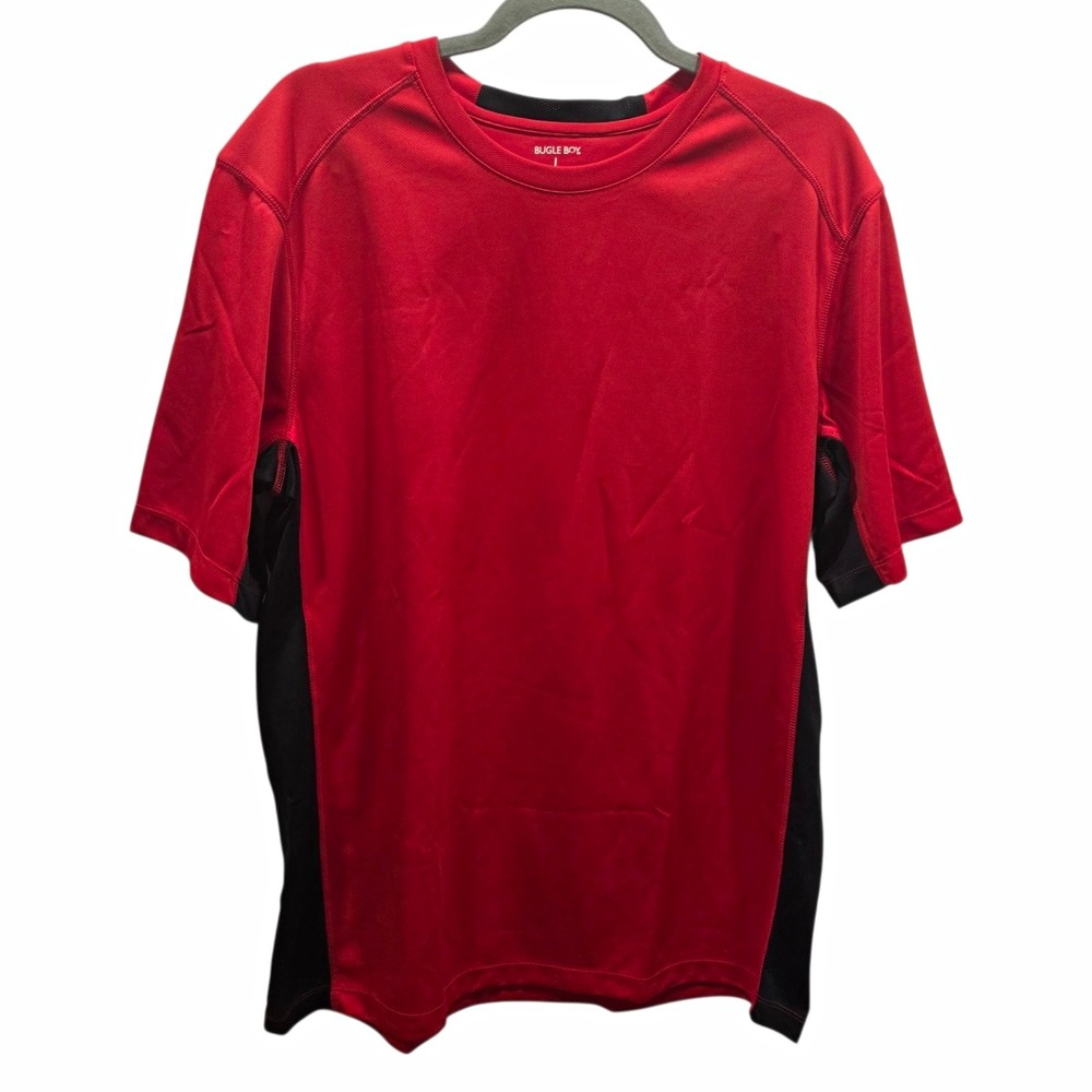 Bugle Boy Mens Large Red Black Athletic Shirt Performance Short Sleeve Y2K